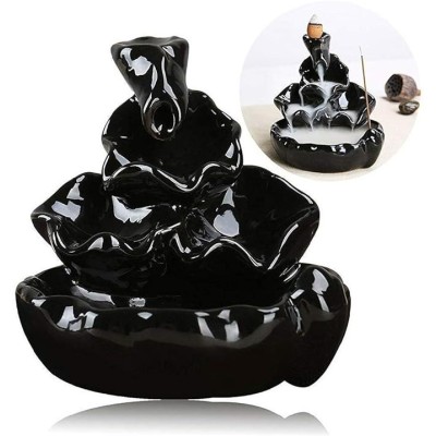 Black Ceramic Backflow Dhoop Cone Burner – JANAK'S Waterfall Style Smoke Diffuser for Home & Office