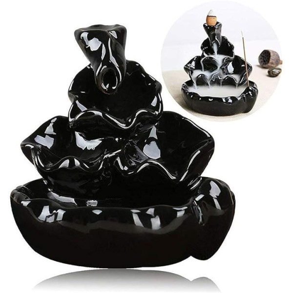 Black Ceramic Backflow Dhoop Cone Burner – JANAK'S Waterfall Style Smoke Diffuser for Home & Office