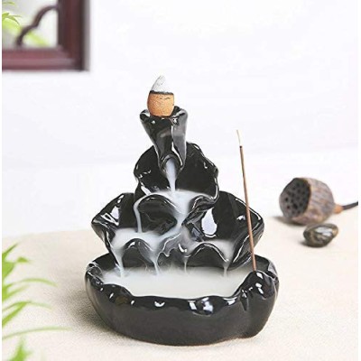 Black Ceramic Backflow Dhoop Cone Burner – JANAK'S Waterfall Style Smoke Diffuser for Home & Office
