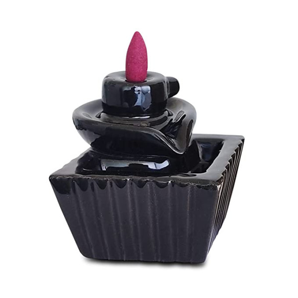 Janak eshoppiest Black Ceramic Glaze Backflow Smoke  Holder with 20 Piece Incense Cones