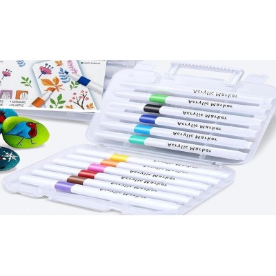 Acrylic Paint Markers Set–12 Vibrant Permanent Colors for Canvas, Ceramic, Glass, Wood & Plastic, DIY Crafts & Beginners