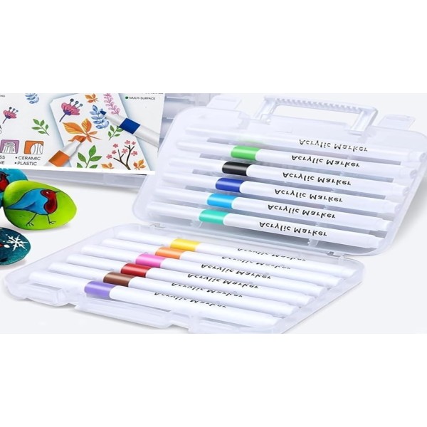 Acrylic Paint Markers Set–12 Vibrant Permanent Colors for Canvas, Ceramic, Glass, Wood & Plastic, DIY Crafts & Beginners
