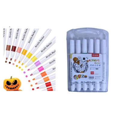 Acrylic Paint Markers Set–12 Vibrant Permanent Colors for Canvas, Ceramic, Glass, Wood & Plastic, DIY Crafts & Beginners