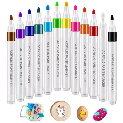 Acrylic Paint Markers Set–12 Vibrant Permanent Colors for Canvas, Ceramic, Glass, Wood & Plastic, DIY Crafts & Beginners