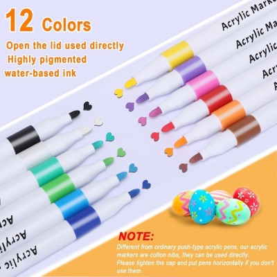 Acrylic Paint Markers Set–12 Vibrant Permanent Colors for Canvas, Ceramic, Glass, Wood & Plastic, DIY Crafts & Beginners