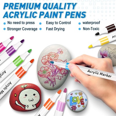 Acrylic Paint Markers Set–12 Vibrant Permanent Colors for Canvas, Ceramic, Glass, Wood & Plastic, DIY Crafts & Beginners