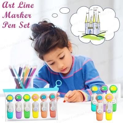 Cute Astronaut Highlighter Markers Set, Pack of 6 Fluorescent Colors, Smiley Design