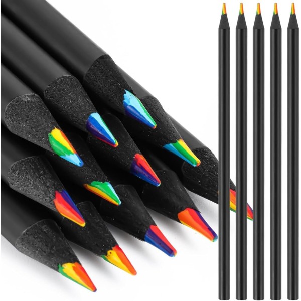 7-in-1 Rainbow Colored Pencils, Black Wooden Drawing Pencils for Kids  Coloring Books and Sketching, PACK 10