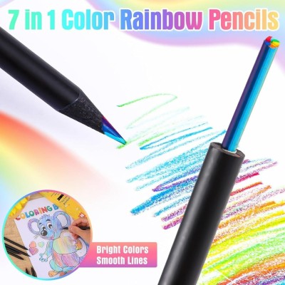7-in-1 Rainbow Colored Pencils, Black Wooden Drawing Pencils for Kids