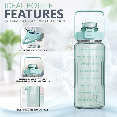 2L Large Capacity Motivational Water Bottle with Straw & Time Scale