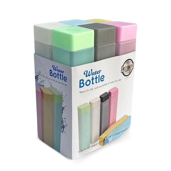 Square Water Bottle Set, Food Grade PP, Leak-Proof, Freezer Safe, 1L, Pack of 6, Assorted Colours